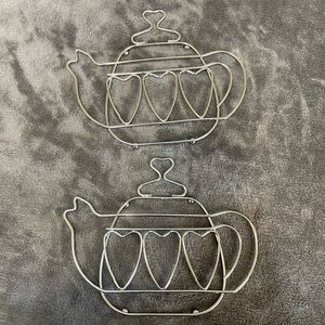 Set of Two Teapot Shaped Wire Hot Plates Trays